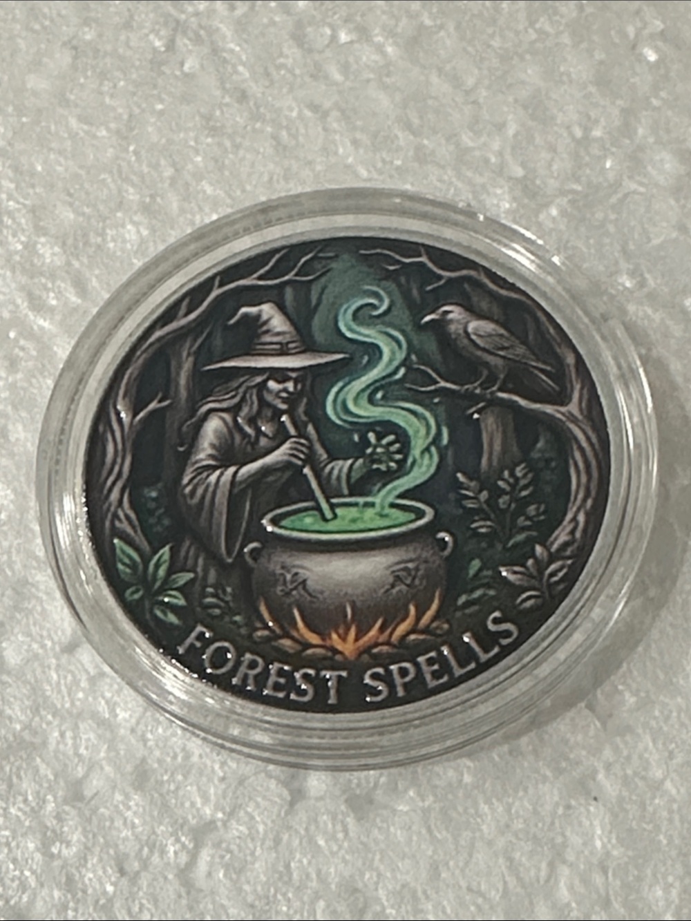 Forest Spells Decorative Coin - Green and Black Design